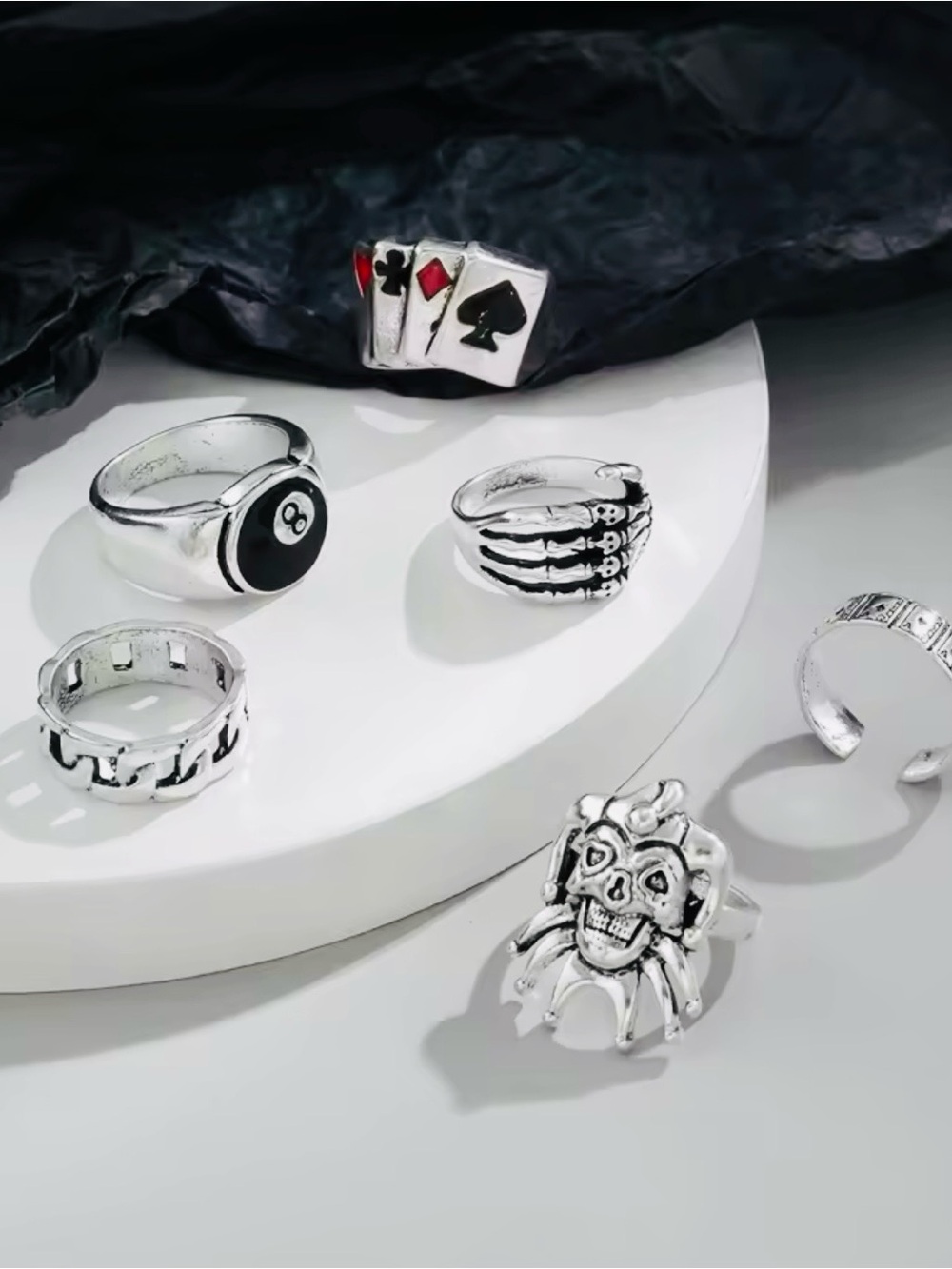 Poker Clown Mixed Stackable Rings Set - Picture 3 of 7